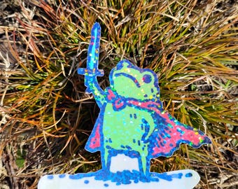 Holographic Sticker ~ Hero Frog Sticker UV/WEATHERPROOF & WATERPROOF outdoor/indoor*Hand Cut*