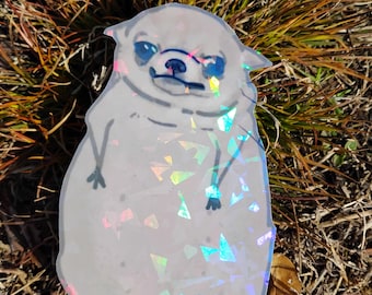 Holographic Sticker ~ Cartoon Chihuahua Sticker UV/WEATHERPROOF & WATERPROOF outdoor/indoor*Hand Cut*
