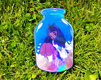 Holographic Sticker ~  Girl in Jar Sticker UV/WEATHERPROOF & WATERPROOF outdoor/indoor*Hand Cut*