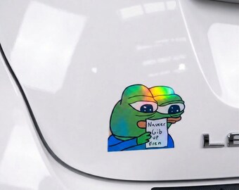 Handcut Holographic Frog Meme Sticker, Waterproof Decal for Laptop, Car, Bottle