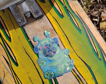 Holographic Sticker ~ Pibble Alien Sticker UV/WEATHERPROOF & WATERPROOF outdoor/indoor*Hand Cut*