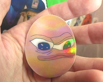Grumpy Egg Pepe Sticker – Autumn Meme Face Decal*Hand Cut*