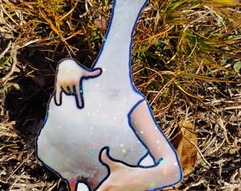 Holographic Sticker ~ Goose with Hands Sticker UV/WEATHERPROOF & WATERPROOF outdoor/indoor*Hand Cut*