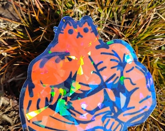 Holographic Sticker ~ Buff Cat Sticker UV/WEATHERPROOF & WATERPROOF outdoor/indoor