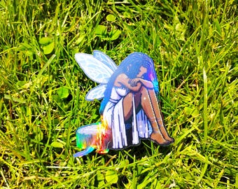 Holographic Sticker ~  Fairy Girl Sticker UV/WEATHERPROOF & WATERPROOF outdoor/indoor*Hand Cut*