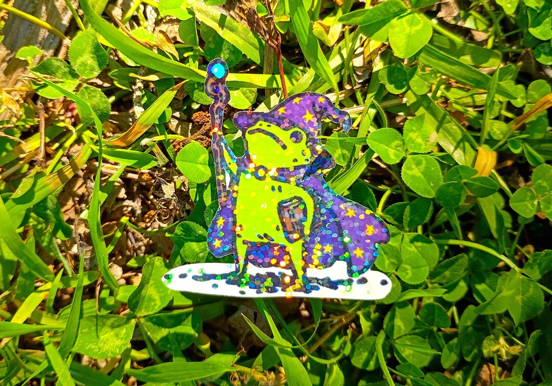 Sparkling Holographic Frog Wizard Sticker UV/WEATHERPROOF & WATERPROOF ...