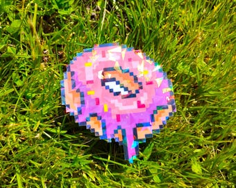 Holographic Sticker ~ Pixel Donut Sticker UV/WEATHERPROOF & WATERPROOF outdoor/indoor*Hand Cut*