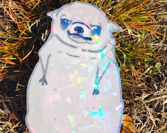 Holographic Sticker ~ Cartoon Chihuahua Sticker UV/WEATHERPROOF & WATERPROOF outdoor/indoor