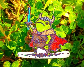 Viking Frog Sticker – Autumn Warrior Frog Sword Decal*Hand Cut*