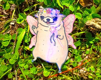 Rainbow Holographic Fairy Chihuahua Sticker UV/WEATHERPROOF & WATERPROOF outdoor/indoor