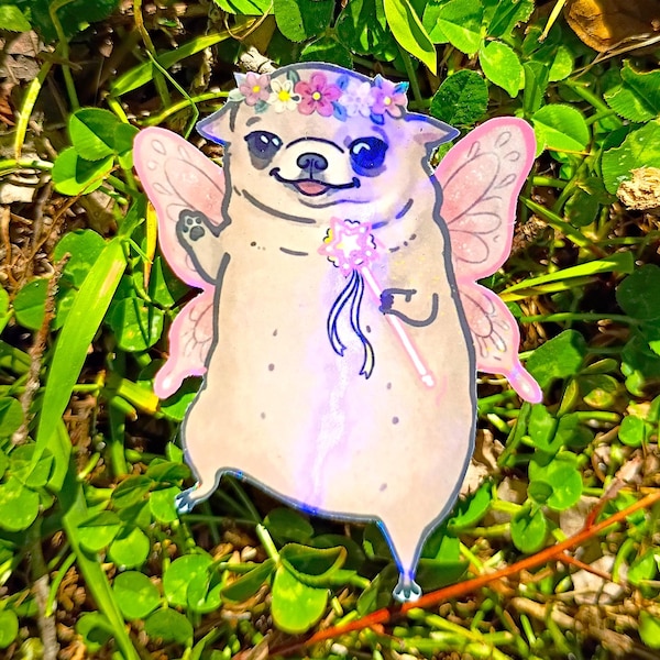 Rainbow Holographic Fairy Chihuahua Sticker UV/WEATHERPROOF & WATERPROOF outdoor/indoor