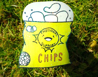 Holographic Sticker ~ Emotional Support Chips Sticker UV/WEATHERPROOF & WATERPROOF outdoor/indoor*Hand Cut*