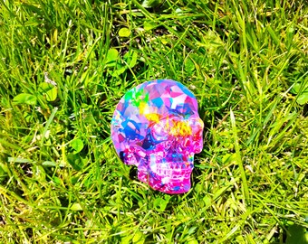 Holographic Sticker ~  Crystal Skull Sticker UV/WEATHERPROOF & WATERPROOF outdoor/indoor*Hand Cut*