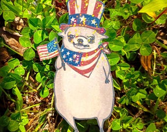 Sparkling Holographic Patriotic Chihuahua Sticker UV/WEATHERPROOF & WATERPROOF outdoor/indoor*Hand Cut*