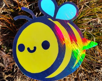 Holographic Sticker ~ Bee Sticker UV/WEATHERPROOF & WATERPROOF outdoor/indoor*Hand Cut*