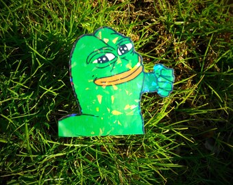 Holographic Sticker ~ Pepe Punching Sticker UV/WEATHERPROOF & WATERPROOF outdoor/indoor*Hand Cut*