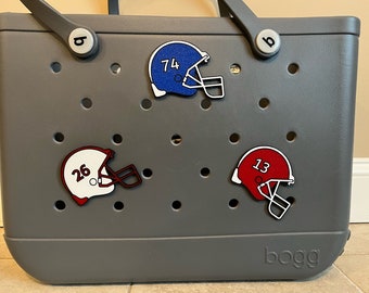 Personalized Football Bogg Bag Charms | Personalized Number Football Helmet Bogg Bag Charm