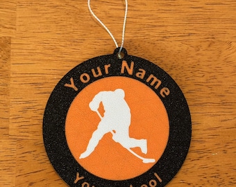 Personalized Boys Hockey Ornament, Personalized Holiday Sport Ornament