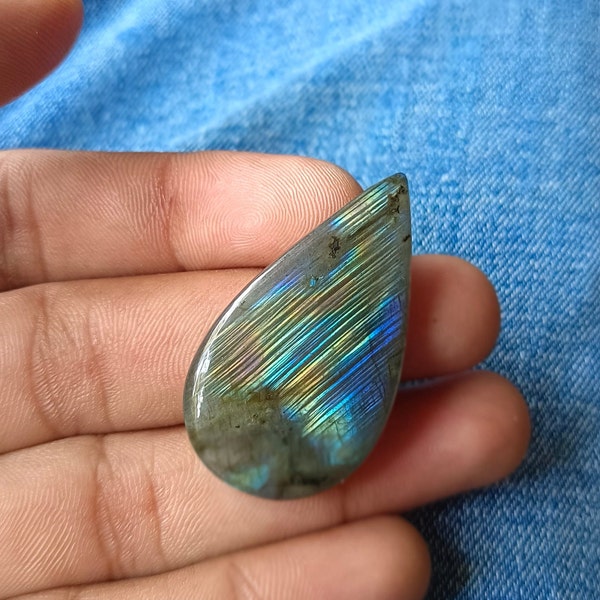 Rare~ Multy~ Flashy Labradorite, Labradorite Pear Shape:-42x23x6 Mm. 50Ct Heeling Crystal, Loose Labradorite Making All Jewelry.