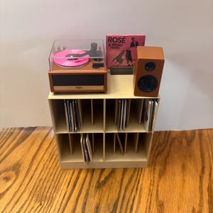 Record Player Stand and Storage Rack for your Zuru Mini Brands | 16 compartments | Holds up to 80 Vinyl Records | 1:6 scale Barbie