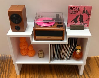 Modern Record Player Stand and Storage Rack for your Zuru Mini Brands or Miniverse | 1:6 scale Barbie