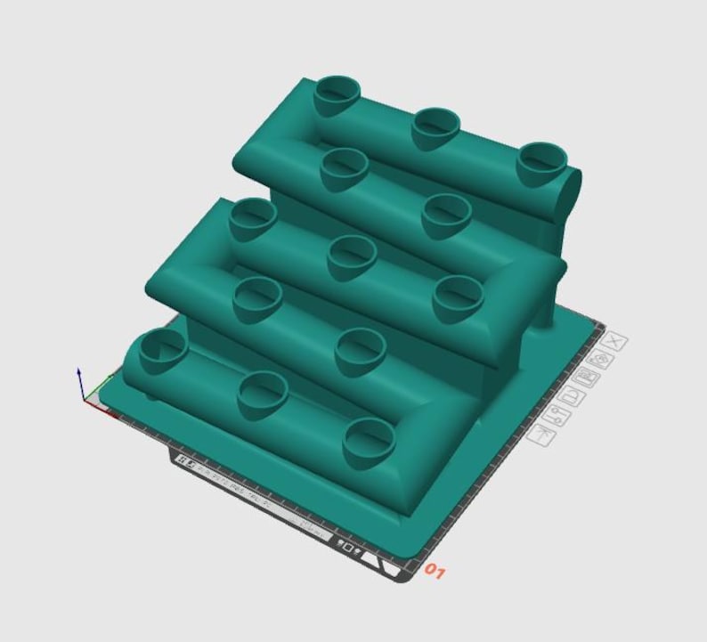 Peut inclure: Un pot en plastique bleu sarcelle avec 10 trous ronds pour planter. Le pot est en forme d'escalier avec quatre niveaux.