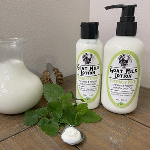 Handmade 8oz and 4oz Goat Milk Lotion w/Pump - Body Lotion Hand Cream Face Cream Rosemary Mint Lavender Lotion Large Lotion Unscented lotion