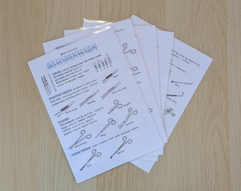 A5 Veterinary Surgical Instruments 5-page Illustrated Guide Veterinary Nurse Student Revision Resources