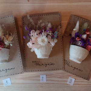 Blumenkarte, Karte mit Trockenblumen, Geschenk Karte