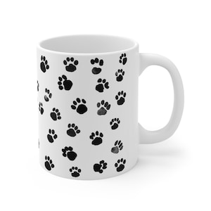 A Cute Black and White Ceramic Mug With Paws | 11oz | Cat and Dog Lovers
