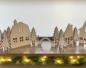 White Christmas Panel Village | Christmas Village | Winter Village Decor | Fireplace Mantel Decor | Village Set | Christmas Decor