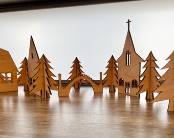 Christmas Panel Village | Christmas Village | Winter Village Decor | Fireplace Mantel Decor | Village Set | Christmas Decor