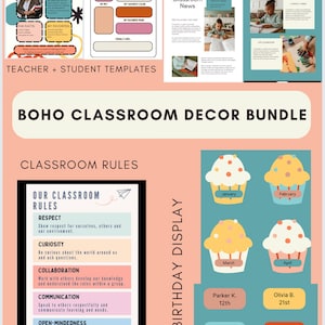 Komplette Klassenzimmer-Kollektion - Boho-Themen für Organisation, Management und Displays - Druckbares Bundle für Lehrer