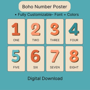 Boho Number Posters, Number Posters, Classroom Decor, Classroom Posters, Printable Wall Art, Boho Classroom