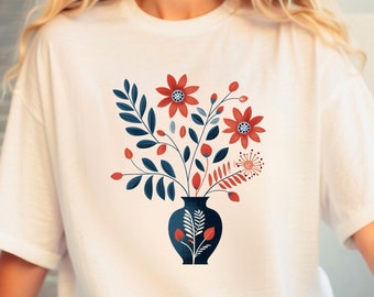 Scandinavian Shirt Folk Art T-Shirt Botanical Shirt Hygge TShirt Aesthetic Clothes Plants Flowers Tee Scandinavian Shirt Tee For Women