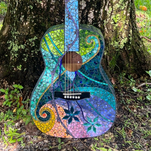 Mosaic Guitar  Rock and Roll, Shabby Chic, Vintage Floral