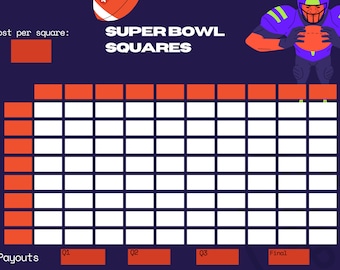 Super Bowl Squares Template Printable | 2026 Pool Squares | Football