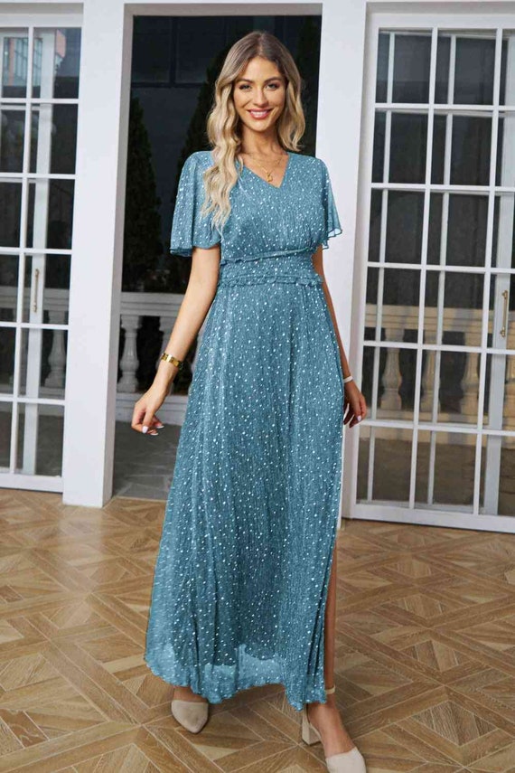 Blue glitter maxi dress hot sale