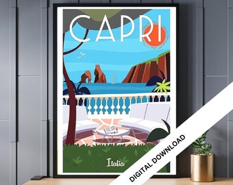 Póster de viaje vintage de Capri: Impresión artística retro italiana (descarga digital)