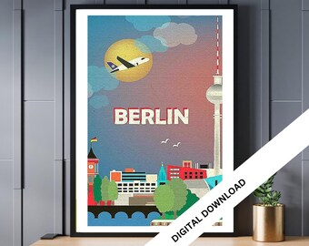 Póster de viaje vintage de Berlín: Impresión artística retro (descarga digital)