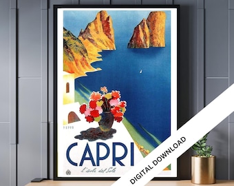 Póster de viaje vintage de Capri: Impresión artística retro italiana (descarga digital)