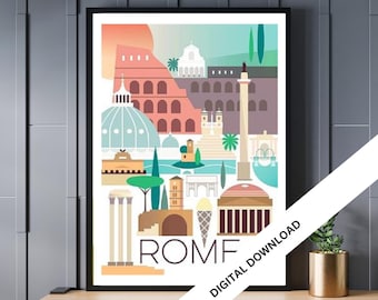Póster de viaje vintage de Roma: Impresión artística retro italiana (descarga digital)