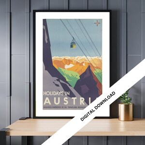 Austria, Vintage Travel Posters - Retro Art Prints  | Digital Downloads for Instant home Décor