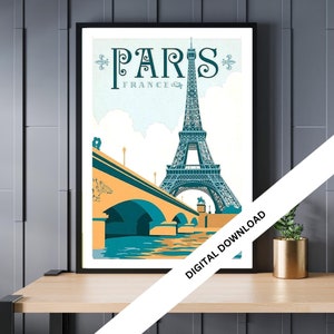 Paris, Vintage Reise Poster digitaler Download, Retro Kunstdrucke, Wand-Dekor, Home-Office-Dekor, Instant Download, 20cm x 30cm