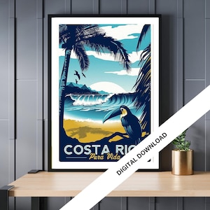 Costa Rica, Vintage Reise Poster Digitaler Download, Retro Kunstdrucke, Wanddekor, Haus Büro Dekor, Sofort Download, 20 cm x 30 cm