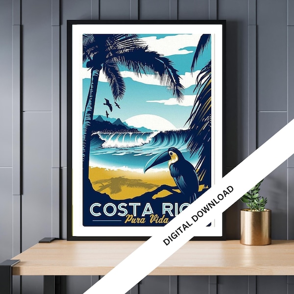 Costa Rica, Vintage Travel Posters Digital Download, Retro Art Prints, Wall Decor, Home Office Decor, Instant Download, 20cm x 30cm