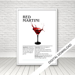 Martini Print Bar Art Print Minimalista Cocktail Poster Red Bar Cart Wall Art Bar Printable Art Drinks Wall Decor Download digital