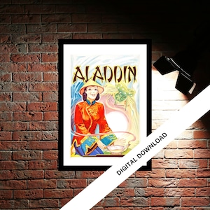 Aladdin Vintage Theatre Poster Print | Musical Theatre Gift | Wall Art Print for Home Decor | Instant Printable Wall Art