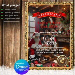 Certificado personalizado de la lista de buenos amigos de Papá Noel, carta navideña A4 para Papá Noel, lista de buenos amigos de Papá Noel, Polo Norte, descarga digital instantánea