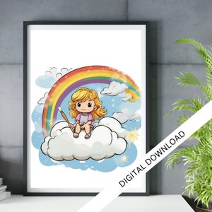 Decoración de habitación para niños, Arte de pared para niños Sunny the Sunshine Sprite, Impresión de dibujos animados, Decoración de guardería, Póster infantil, Arte de pared para niños 45 cm x 60 cm